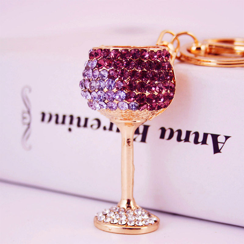 Wholesale Diamond Inlaid Crystal Wine Glass Zinc Alloy Keychain